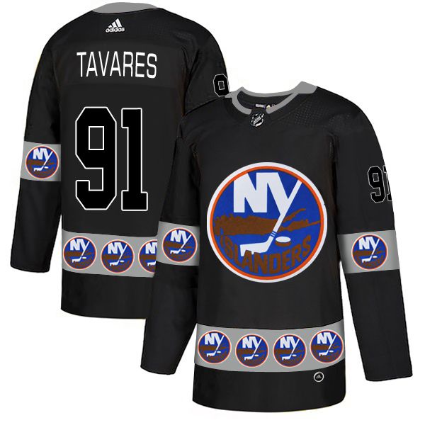 Men New York Islanders #91 Tavares Black Adidas Fashion NHL Jersey